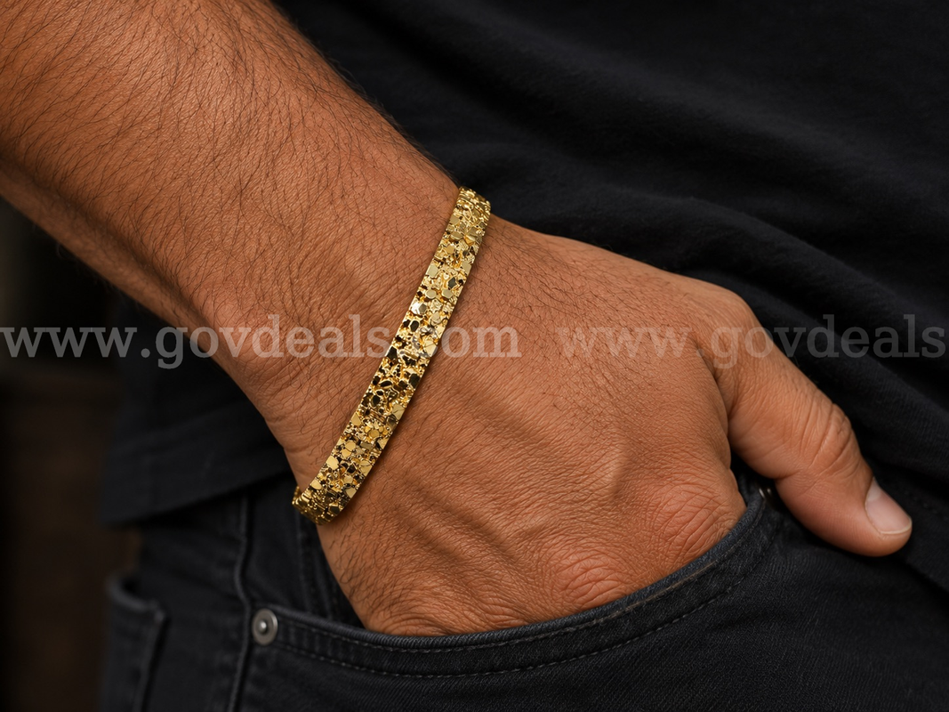 Beautiful 24k Real Gold Plated 7" 1/2" Wide, Nugget Bracelet.