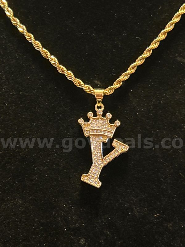 2mm, 24k Real Gold Filled, 24", Diamond Cut Rope Chain, W/ CZ Initial “Y” Pendant.