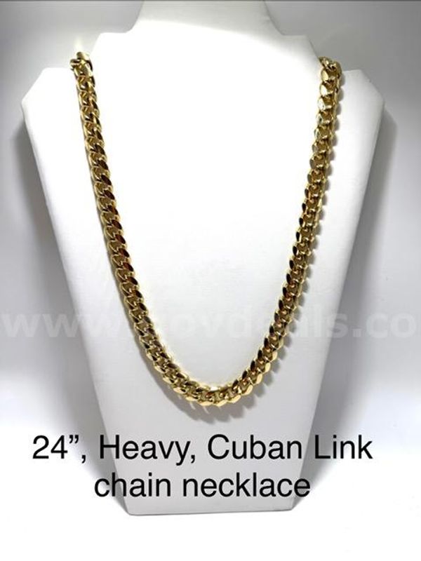 Beautiful, Heavy, 24 Inch Cuban Link Chain Necklace, Real 24k Gold Filled