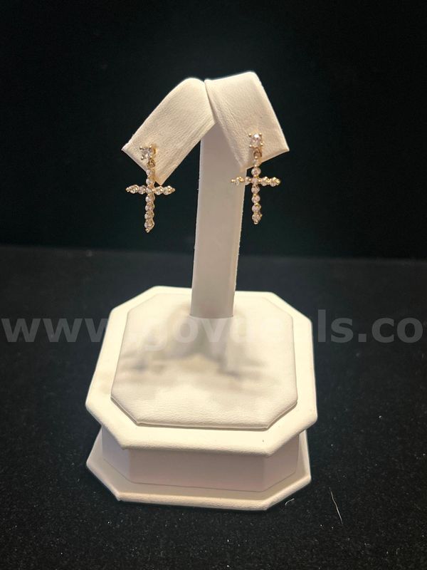 Gorgeous, Hanging Cross, CZ, Earrings 24K Real Gold Filled