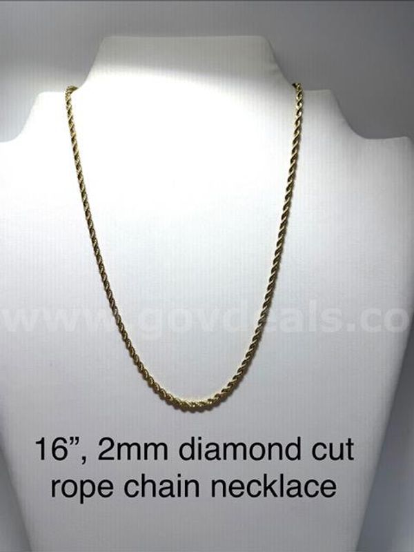Beautiful 2MM, 18 Inch, Diamond Cut Rope Necklace, Real 24k Gold Filled
