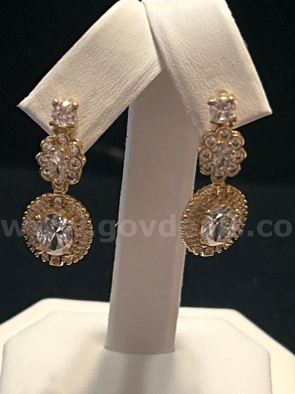 CZ Dangling Earrings, 24K Real Gold Plated