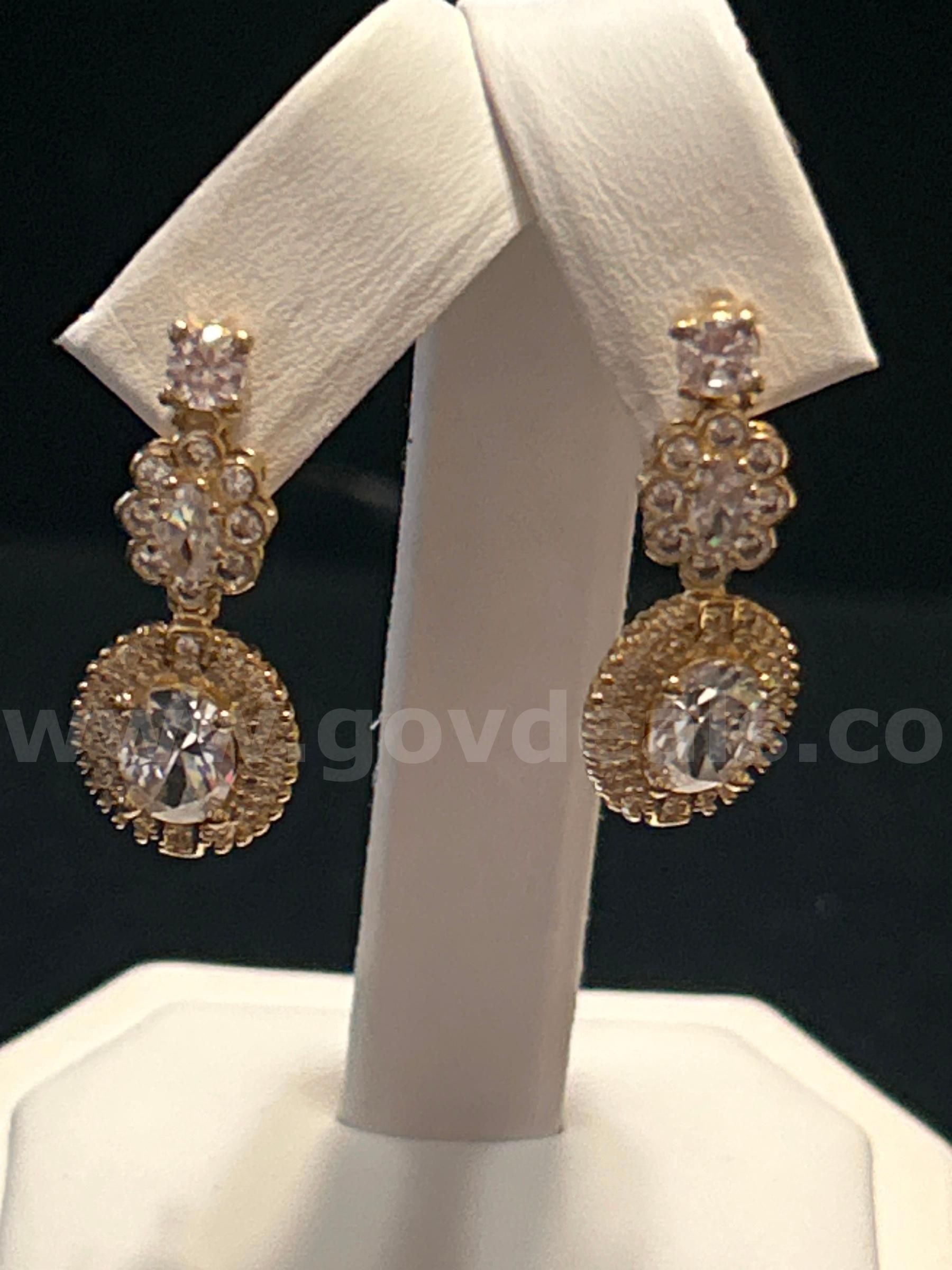 CZ Dangling Earrings, 24K Real Gold Plated