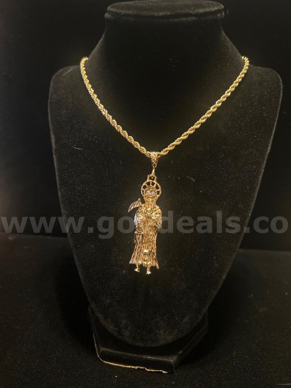 3mm, 20 Inch , French Rope Chain, W/XL Grim Reaper Pendant, @$K Real Gold Filled