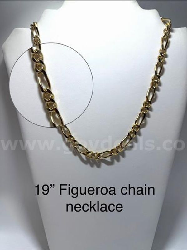 Beautiful, 19 Inch Italian Figueroa Chain Necklace, Real 24k Gold Plated