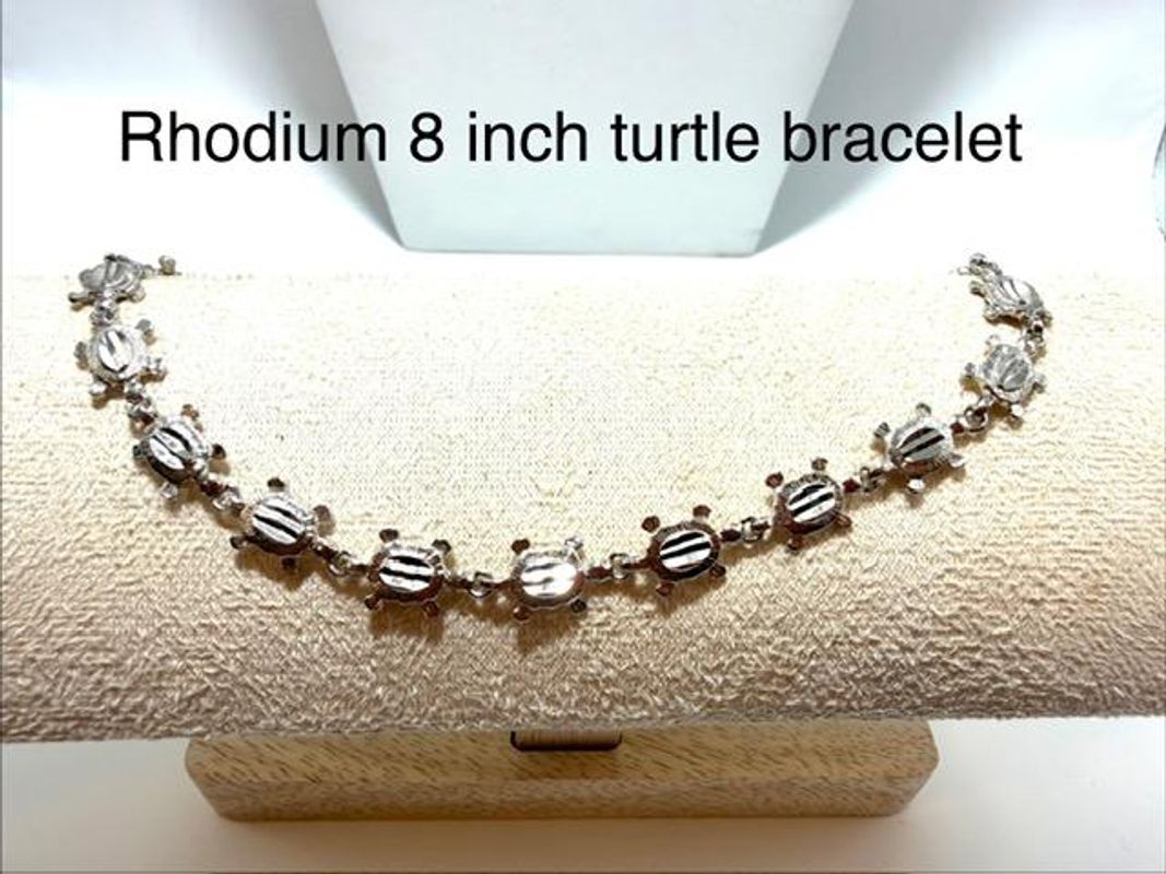 Beautiful, Ladies, Rhodium Clad (Silver), 8 Inch Turtle Bracelet
