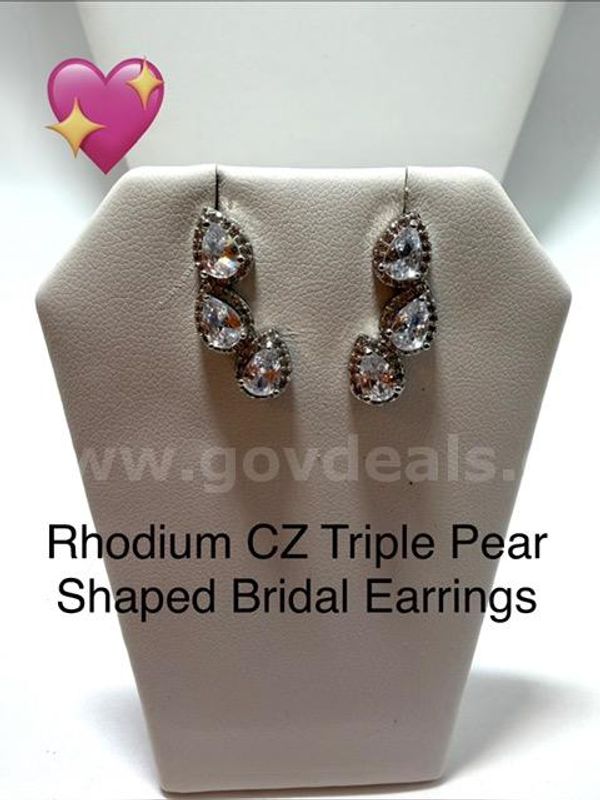 Gorgeous, Rhodium Clad (Silver), CZ Pear-Shaped Bridal Earrings