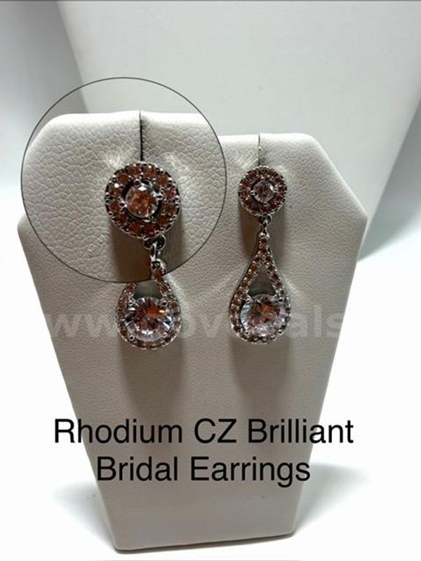 Gorgeous, Rhodium Clad (Silver), CZ Drop Down Bridal Earrings