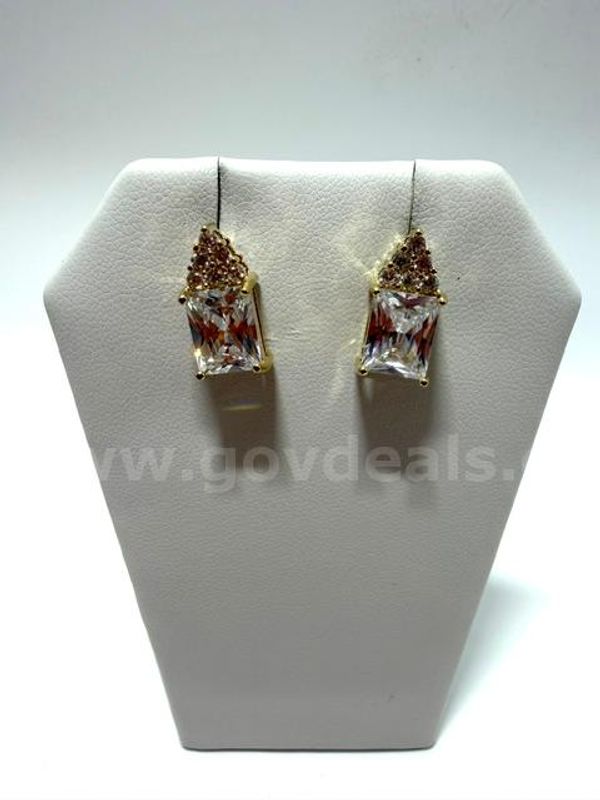 Beautiful, Large, CZ Solitaire Bridal Earrings W/Accents, Real 24k Gold Plated