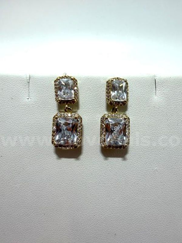 Gorgeous, Large, CZ Double Solitaire Hanging Bridal Earrings, Real 24k Gold Plated