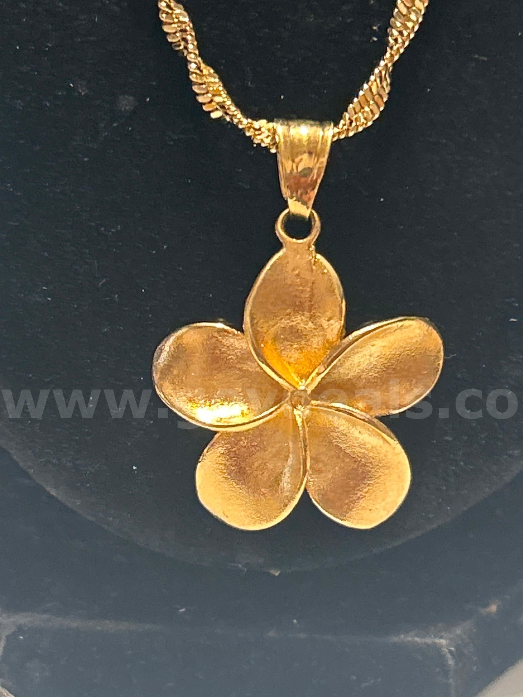 30”, Whisper Necklace W/ Textured Finished Flower Pendant. 24K Real Gold Plated
