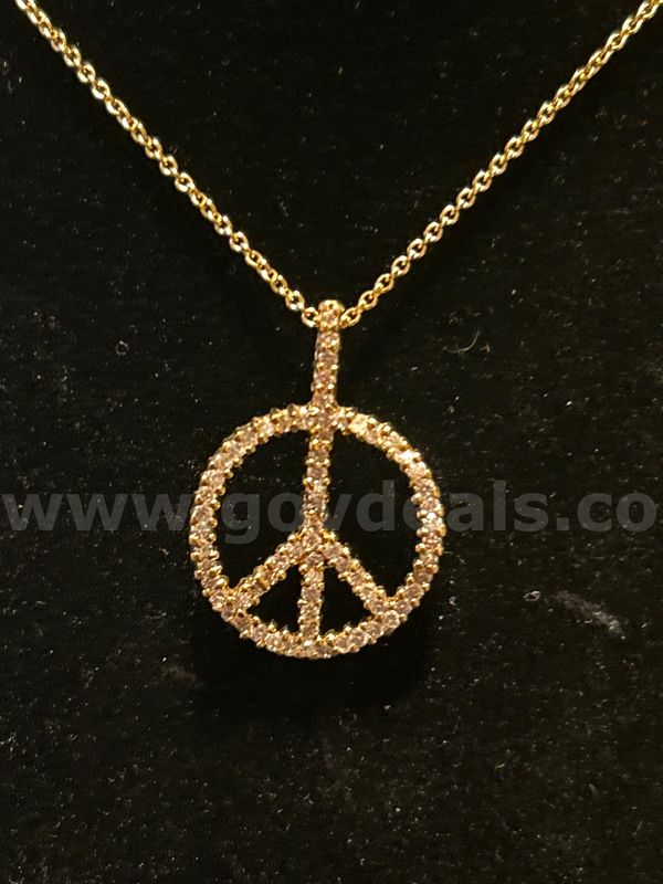 22” Chain Necklace W/ CZ Peace Pendant. 24K Real Gold Filled.