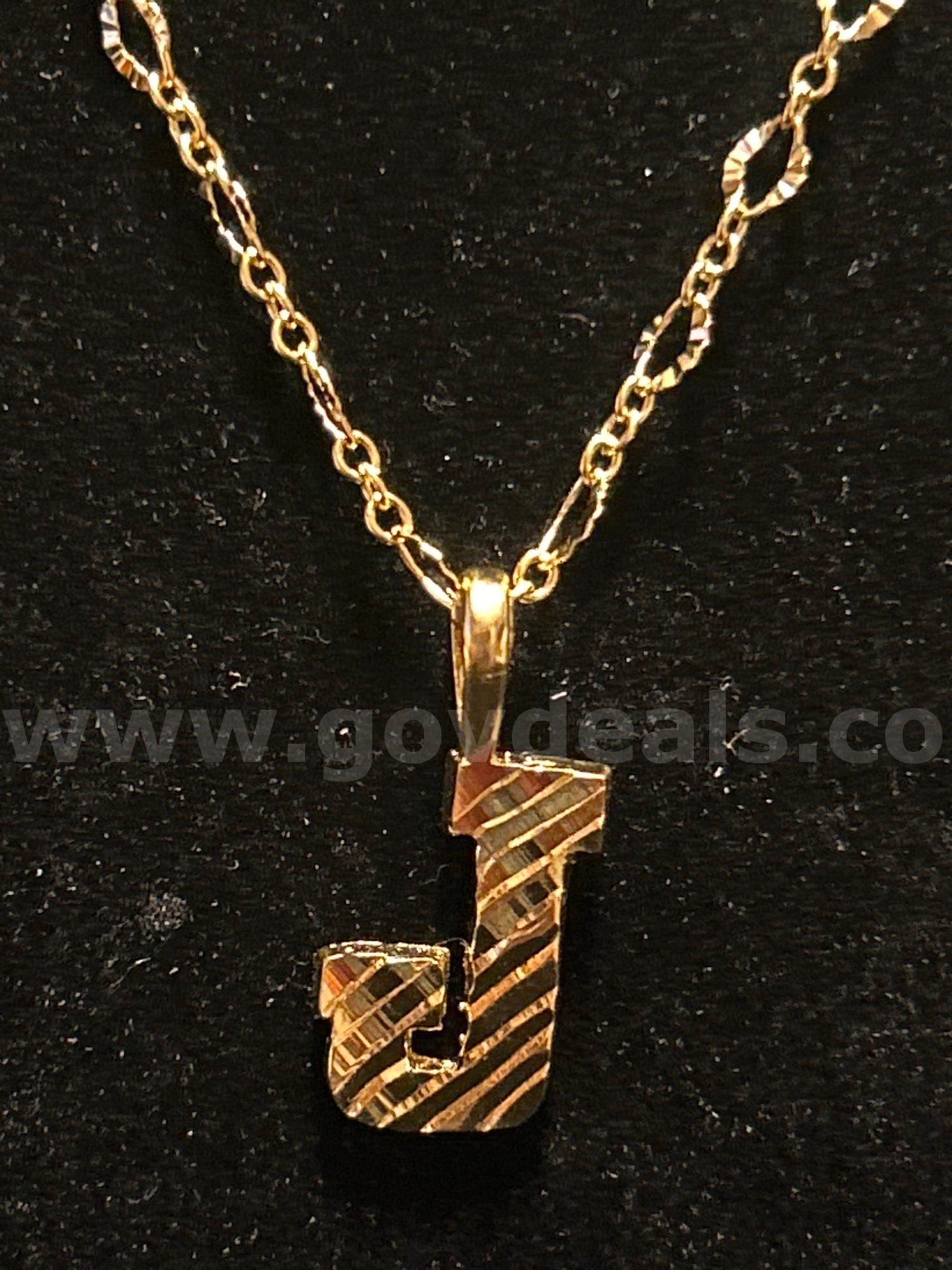 18” Necklace W/Initial “J” Pendant. 24K Real Gold Plated