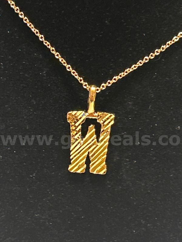 24” Dainty Chain Necklace W/ Diamond Cut Initial “W” Pendant. 24K Real Gold Filled