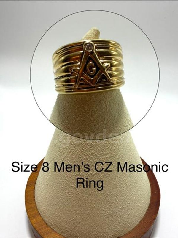 Attractive, Men's, Size 8, CZ Masonic Ring, 24k Real Gold Filled