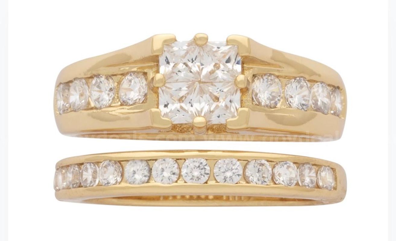 Size 6.5, Ladies, 2 Piece, Princess Cut, Wedding Ring, 24K Gold Filled