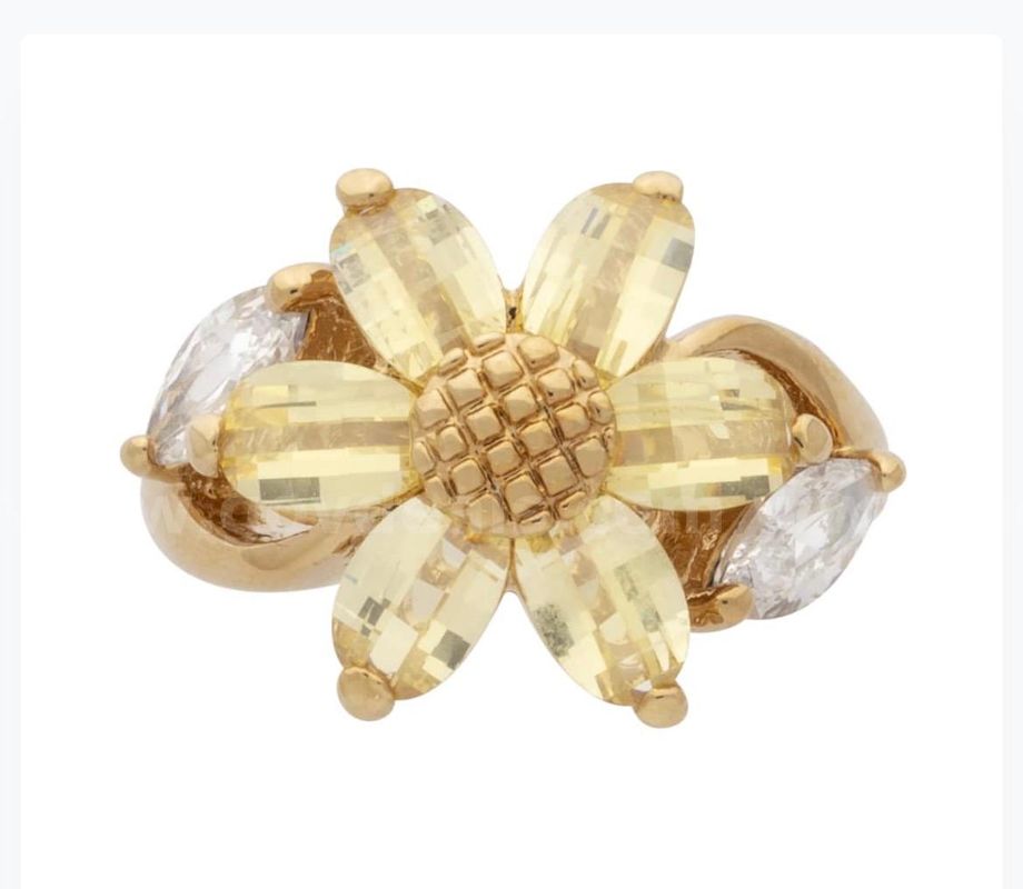 Size 6, Ladies’, CZ Sunflower Ring, 24K Gold Filled