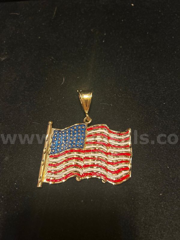 CELEBRATE 250 YEARS! Large USA Flag Pendant, 24k Real Gold Filled, FREE SHIPPING WITH BUY NOW