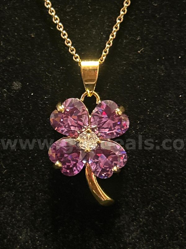20” Dainty Necklace W/ Birthstone CZ Flower Pendant. 24k Gold Filled.