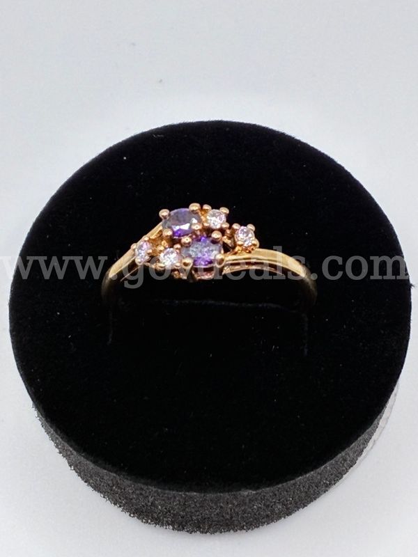 Size 4.5, CZ, Amethyst Ring. 24K Real Gold Plated