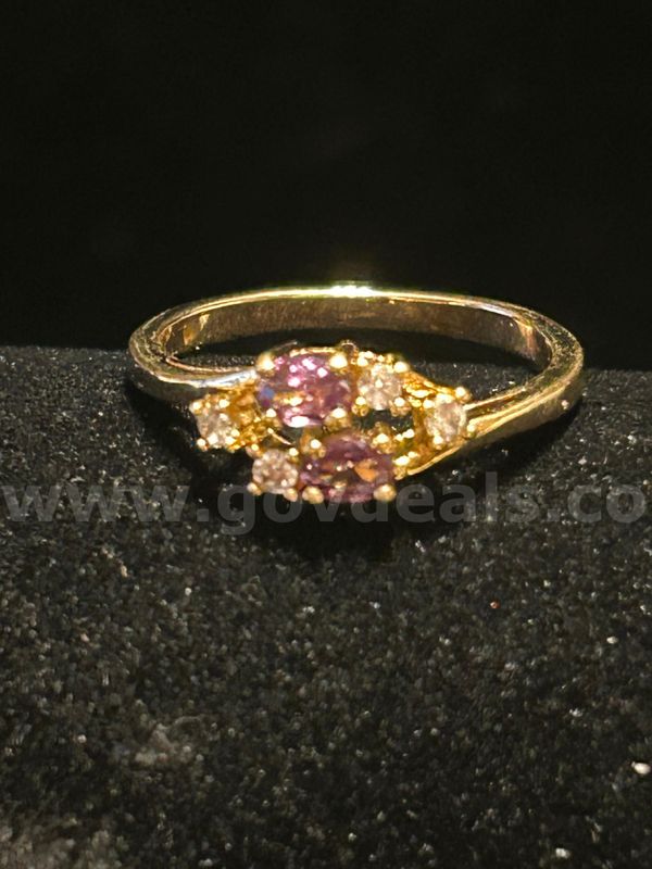 Size 10.5, CZ, Feb Birthstone Ring. 24K Real Gold Filled.