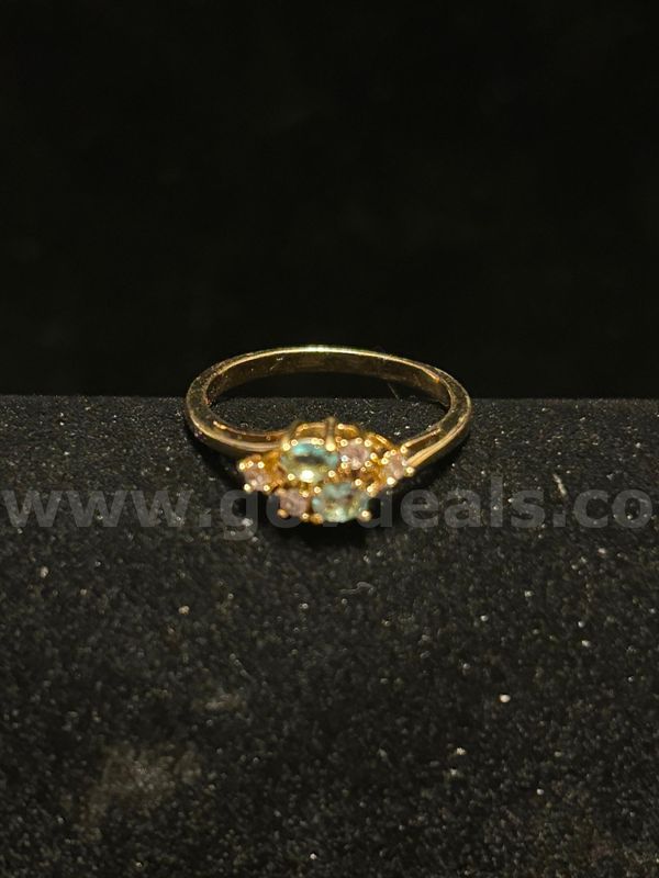 Size 3 3/4, Ladies, CZ, Aquamarine Ring. 24K Gold Filled.