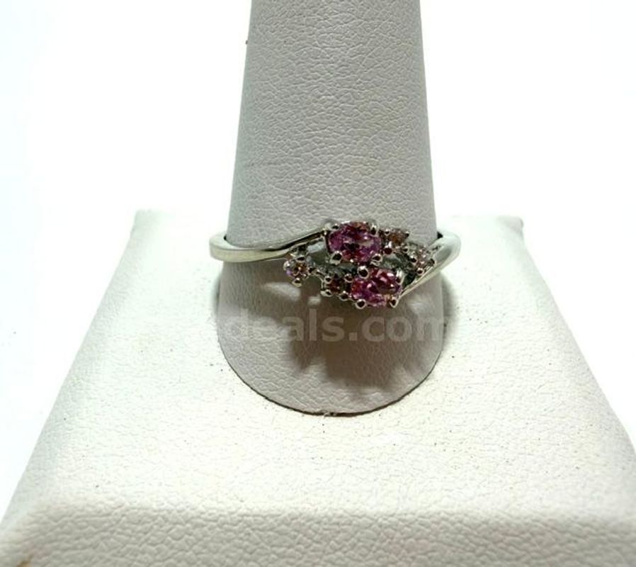 Stunning, Ladies, Rhodium Clad (Silver), Size 12, CZ Pink Birthstone Ring