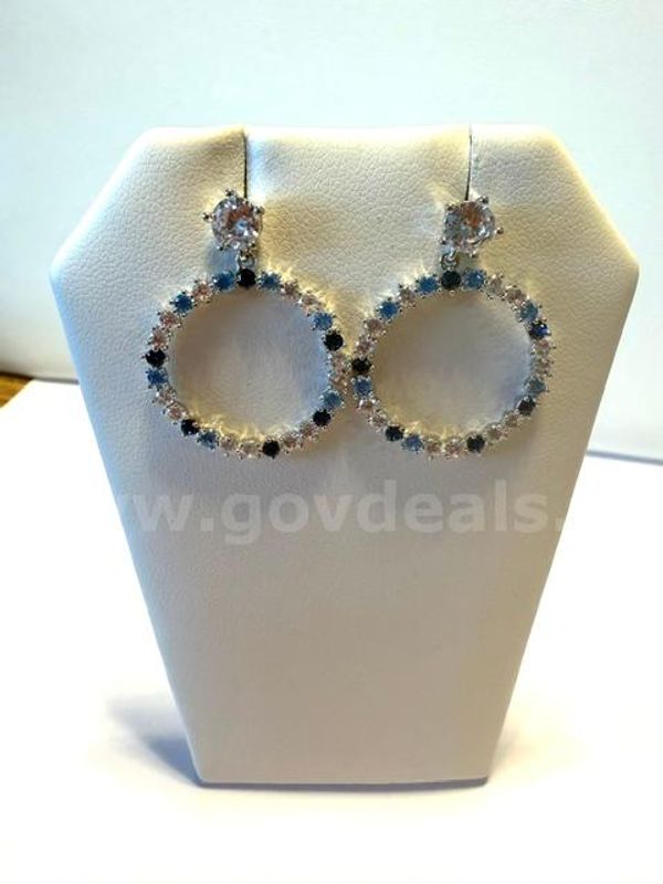 Gorgeous, Rhodium Clad (Silver), Sapphire CZ, Circle Earrings