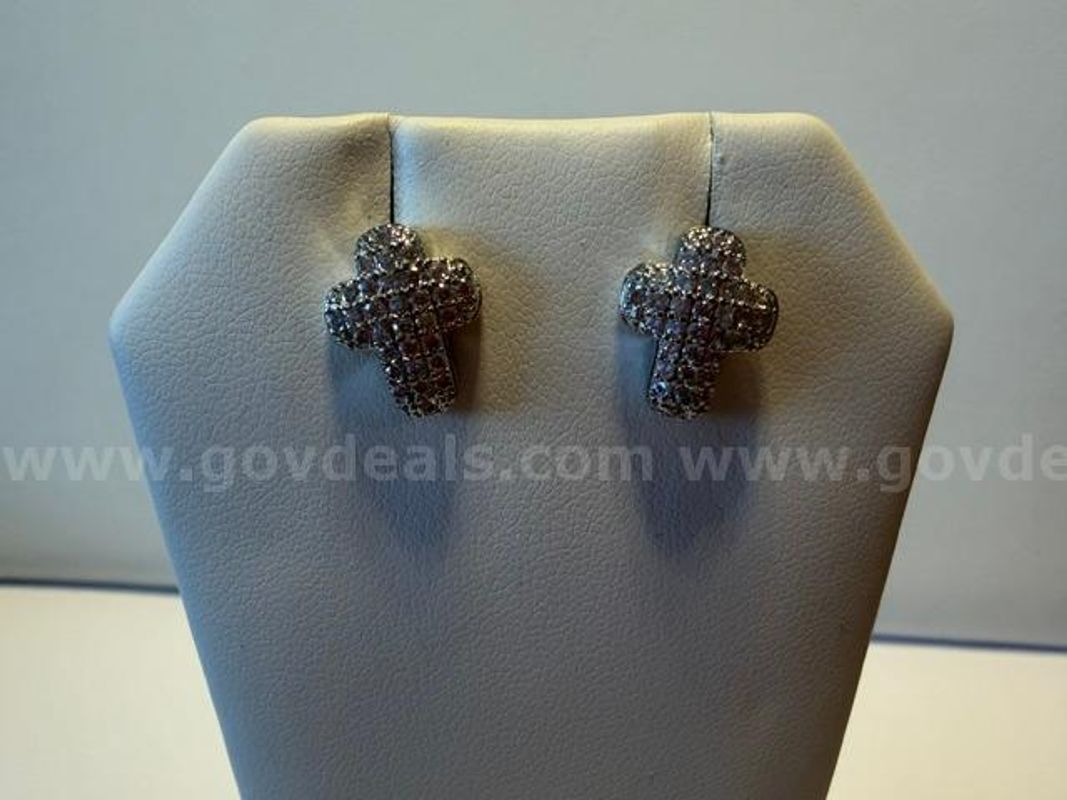 Gorgeous, Rhodium Clad (Silver), CZ Pave Cross Earrings