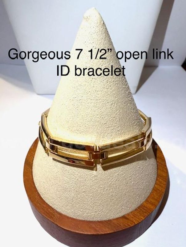 Gorgeous, 7 1/2 Inch, Ladies, Open Link ID Bracelet, 24k Real Gold Plated