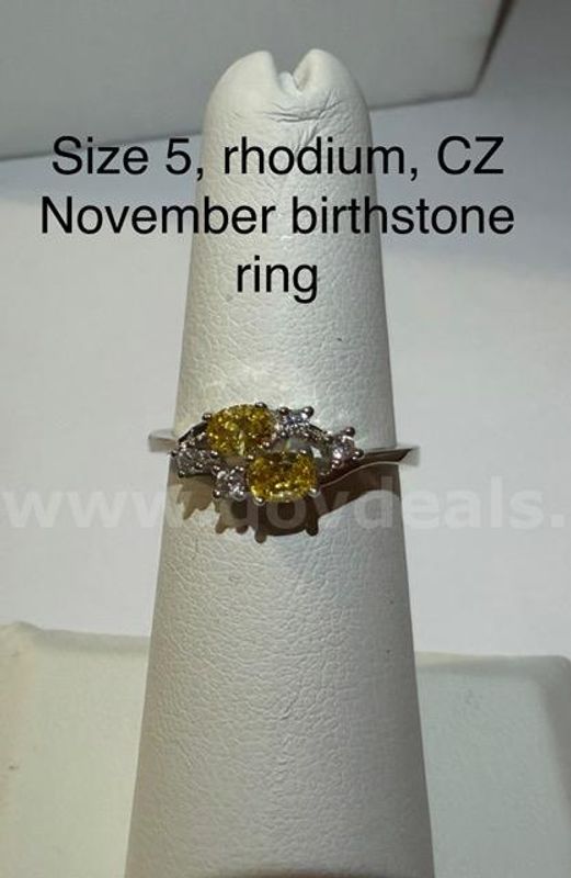 Gorgeous, Size 5, Rhodium Clad (Silver), CZ November Birthstone Ring W/Accents