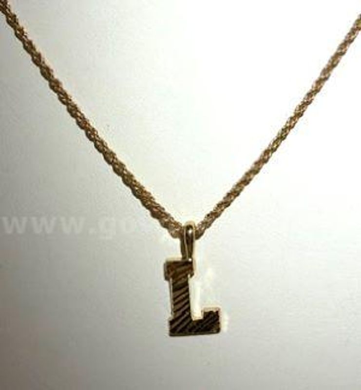Beautiful, 1MM, Rope Chain Necklace, 18 Inch, W/“L” Initial Pendant, 24k Real Gold Plated