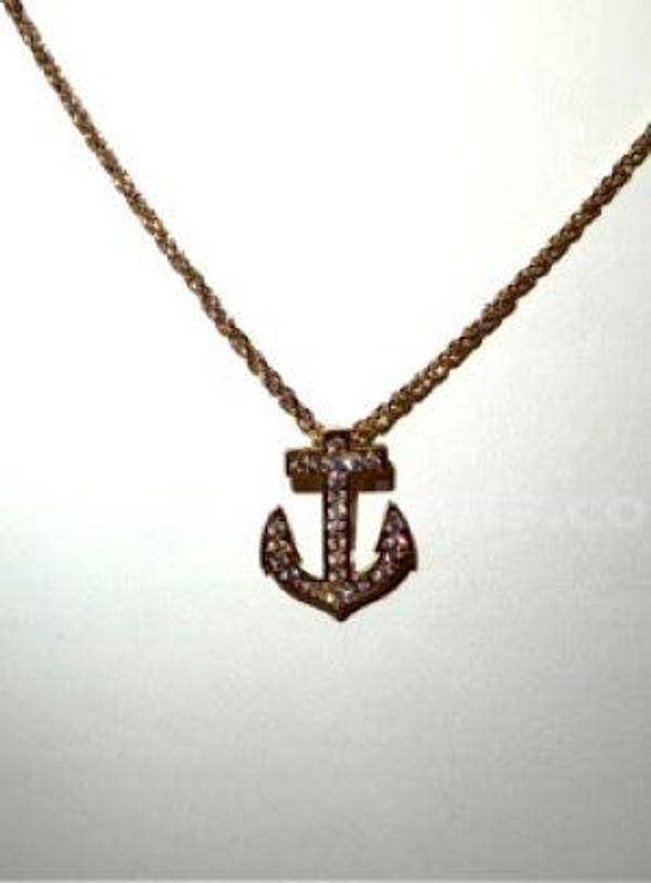 Beautiful, 1MM, 24 Inch, Diamond Cut Rope Chain, W/CZ Anchor Pendant, 24k Real Gold Plated