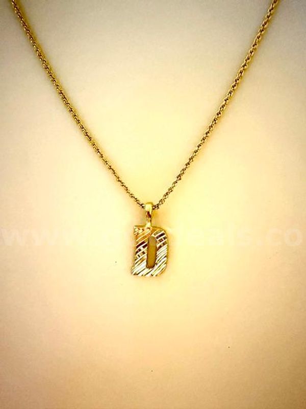 Gorgeous, 1MM, 22", Diamond Cut Rope Chain Necklace, W/Diamond Cut Initial "D" Pendant, 24k Real Gold Plated