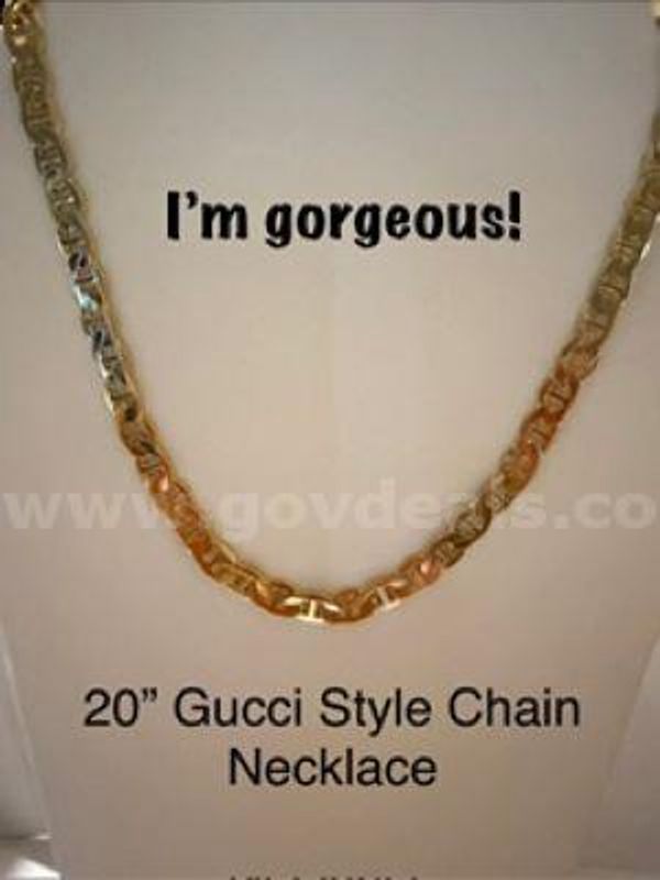 Gorgeous, 20", Gucci Style Chain Necklace, 24k Real Gold Plated