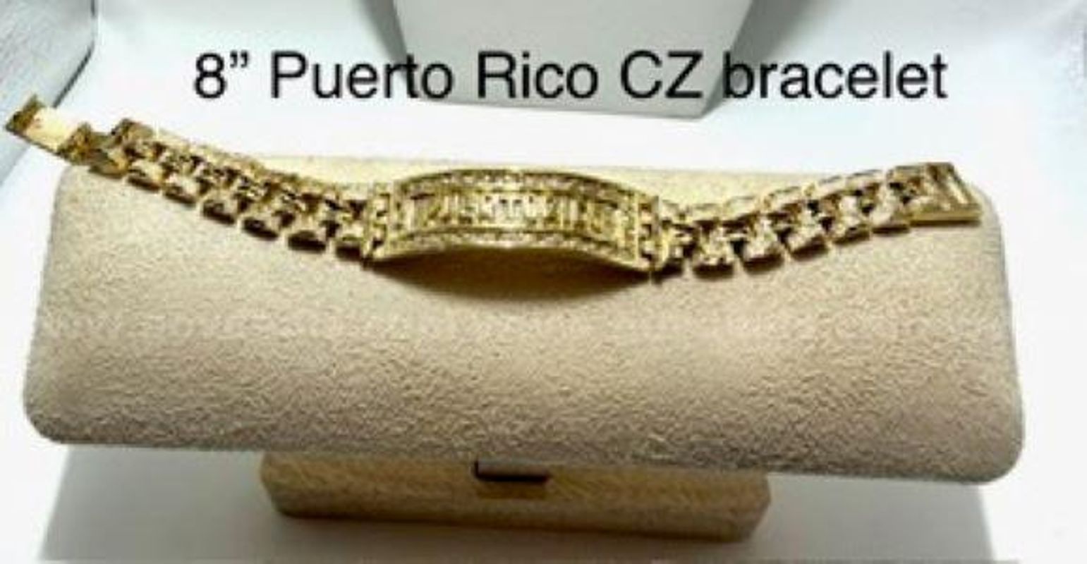Gorgeous, CZ, 8 Inch, Puerto Rico Men’s Bracelet, 24k Real Gold Filled