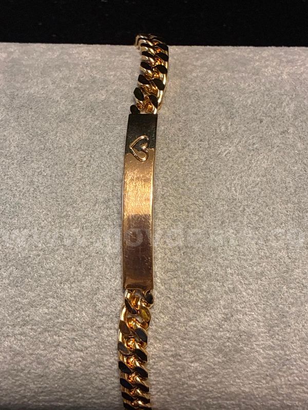 6 3/4”, ID Bracelet W/ Heart, 24K Real Gold Filled.