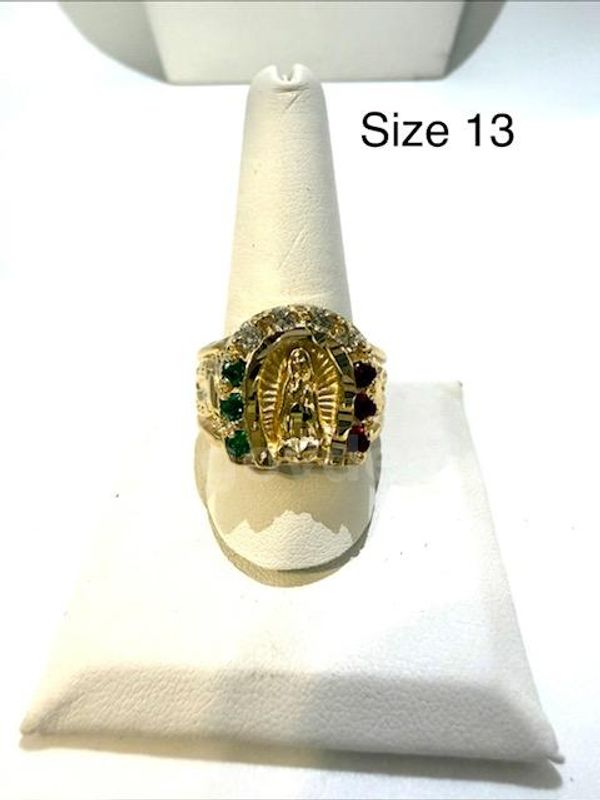 Gorgeous, Men's, Size 13, CZ, Ruby and Emerald, Lady Guadalupe Ring, 24k Real Gold Filled