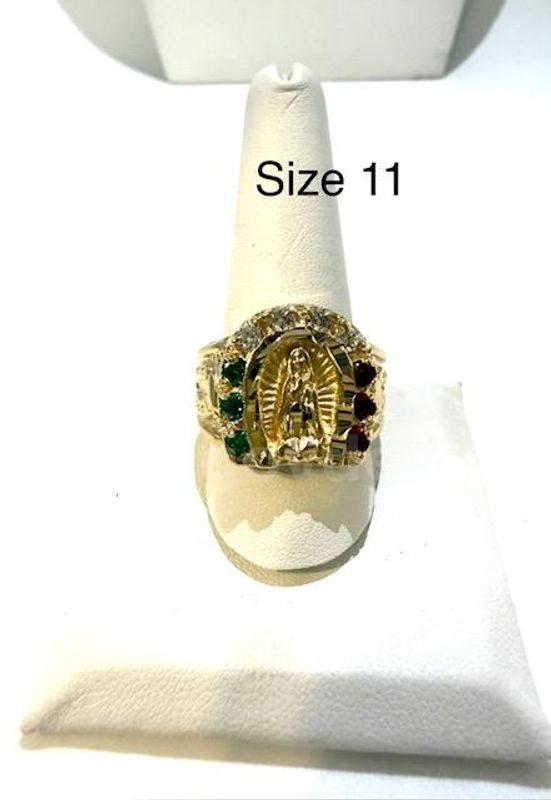 Gorgeous, Size 11, Men's, CZ Emerald and Ruby, Lady Guadalupe Ring, 24k Real Gold Filled