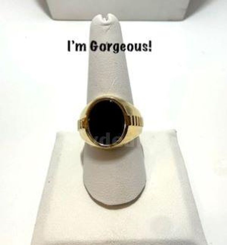 Gorgeous, Size 9 1/2, Men’s, 24k Real Gold Filled, CZ, Onyx Ring