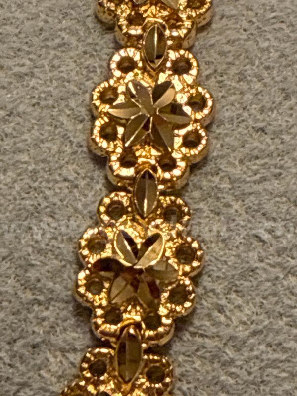7.5” Ladies Bracelet Diamond Cut Flower 24K Gold Filled