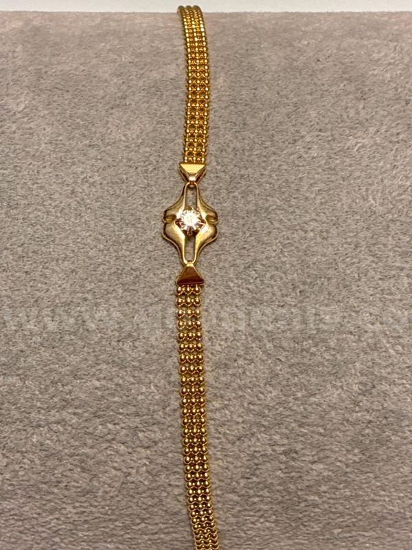 7” Ladies Solitaire CZ Beaded Bracelet 24K Real Gold Filled