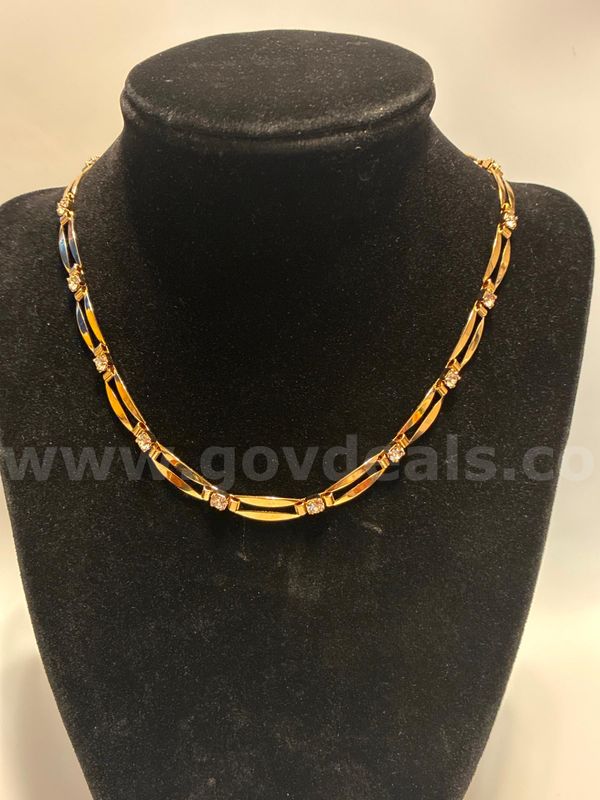 16” Ladies Marquise CZ Link Station Necklace 24K Gold Filled