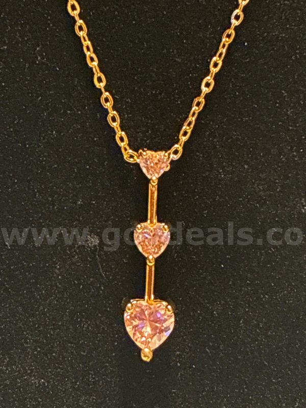 Ladies Blush Pink CZ Heart Pendant W/ 18” Dainty Necklace 24K Gold Filled