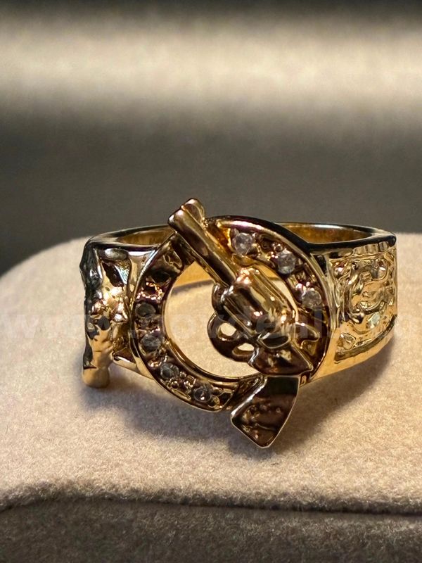 Size 9 3/4, Mens Western CZ Ring , 24k Real Gold Filled