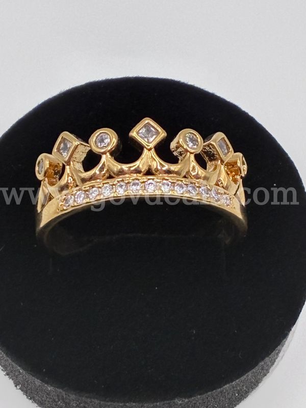 Size 11 1/4, Mens Crown CZ Ring , 24k Real Gold Filled