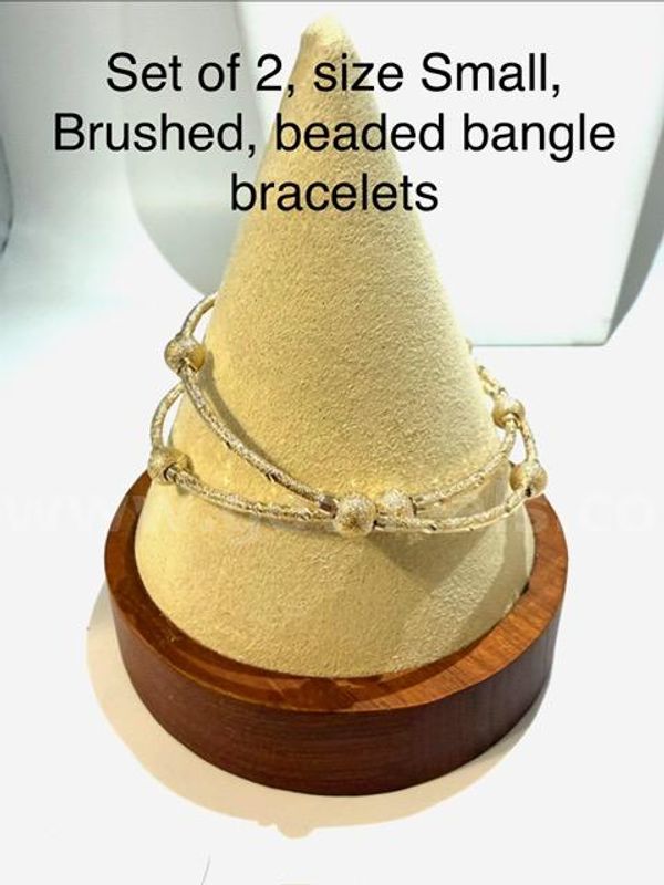 Beautiful, Size Small, Set of Two, Beaded, Brushed Bangles, Real 24k Gold Filled