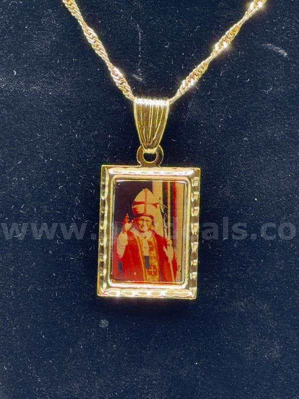 22”, Whisper Necklace W/ Pope John Paul II Portrait Pendant. 24K Real Gold Filled