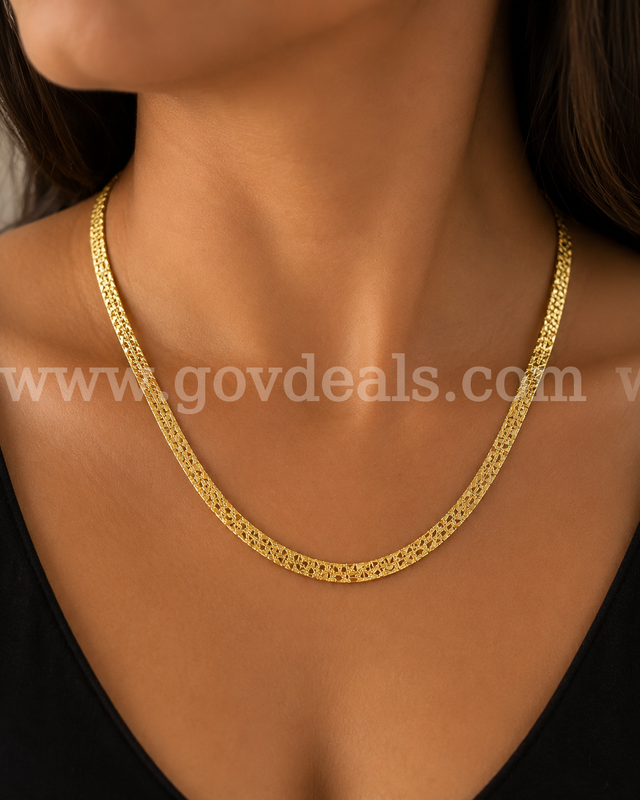 18” Diamond-Cut Flat Herringbone Necklace 24K Real Gold Filled.