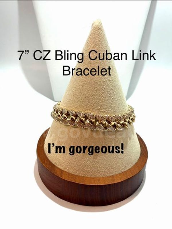 Gorgeous, 7 Inch, CZ Bling Bling Cuban Bracelet, Real 24k Gold Filled